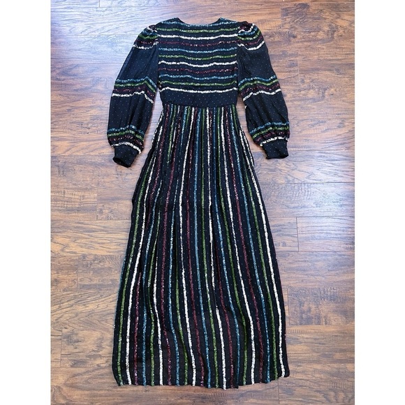 Rococo Sand • Sequin Striped Gown black chiffon rainbow swiss dot balloon sleeve - Picture 11 of 13